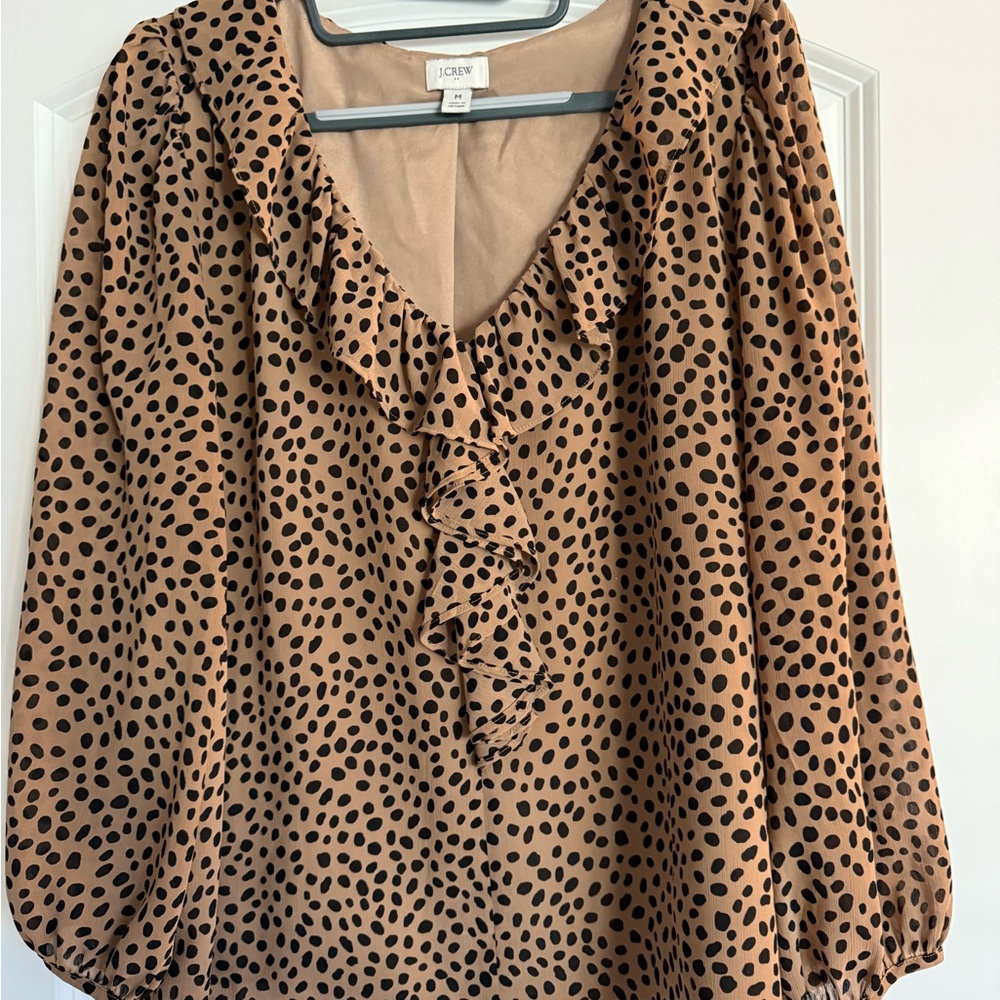 J. Crew Tan Ruffled Peter Pan Collar Blouse